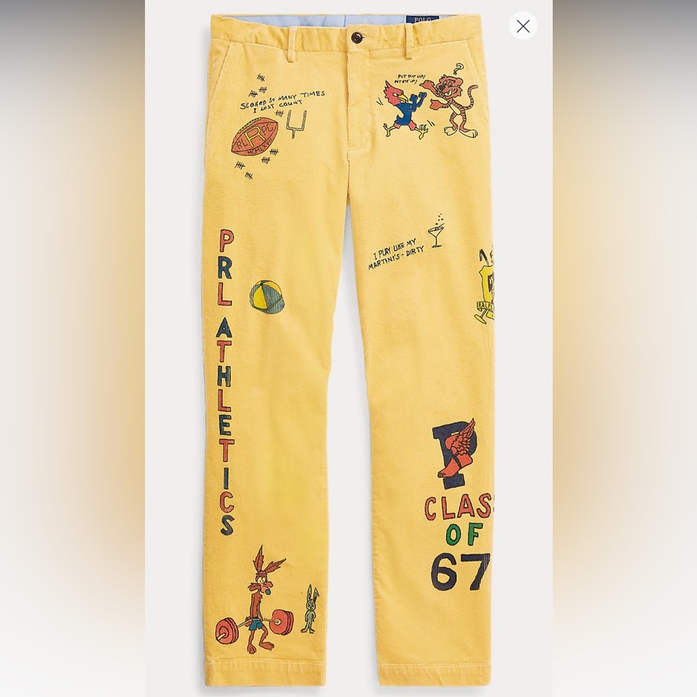 Polo Ralph Lauren Yellow Corduroy Pants. Stretch Straight Fit. Size 42/30